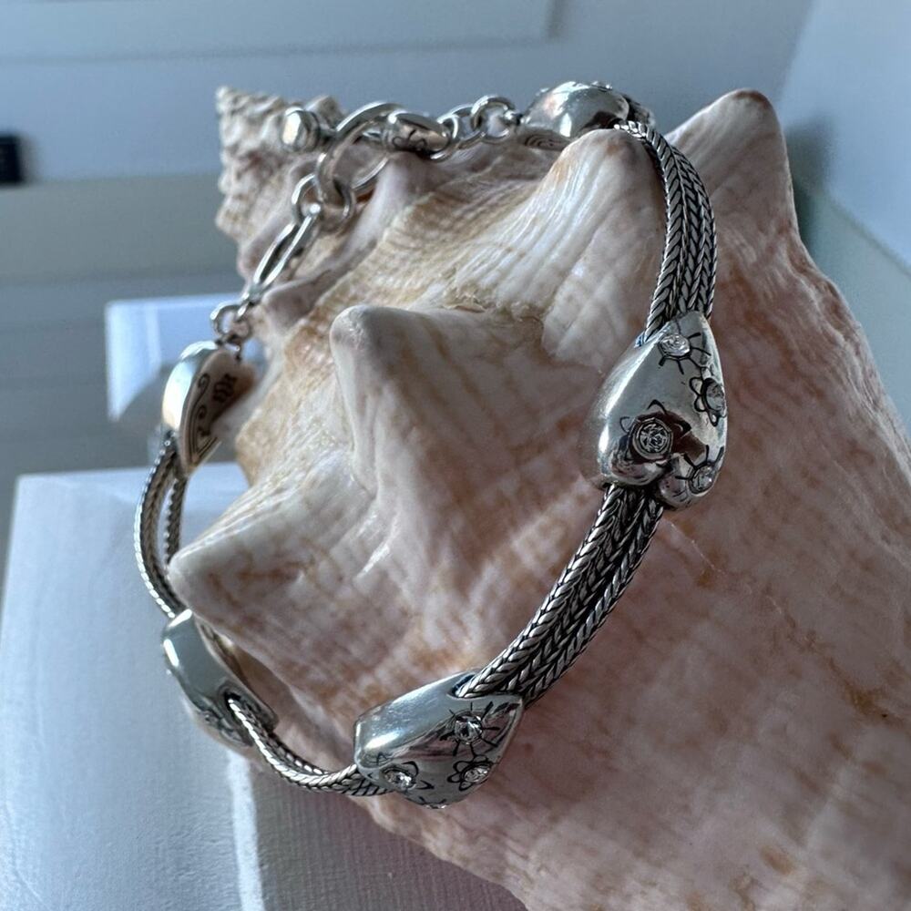 Brighton - "SPARKLING HEARTS" Elongated Heart Charm Toggle Bracelet